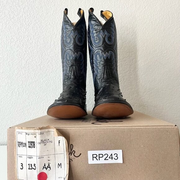 NEW Rod Patrick Mens Cowboy Boots 13.5AA Black Ostrich Leather Western Round Toe - Picture 11 of 12